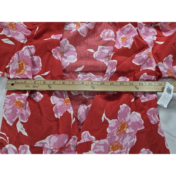 NWT Old Navy Floral‎ Puff Sleeve Wrap Top S Red Pink Cottagecore Peplum Babydoll - Picture 7 of 11